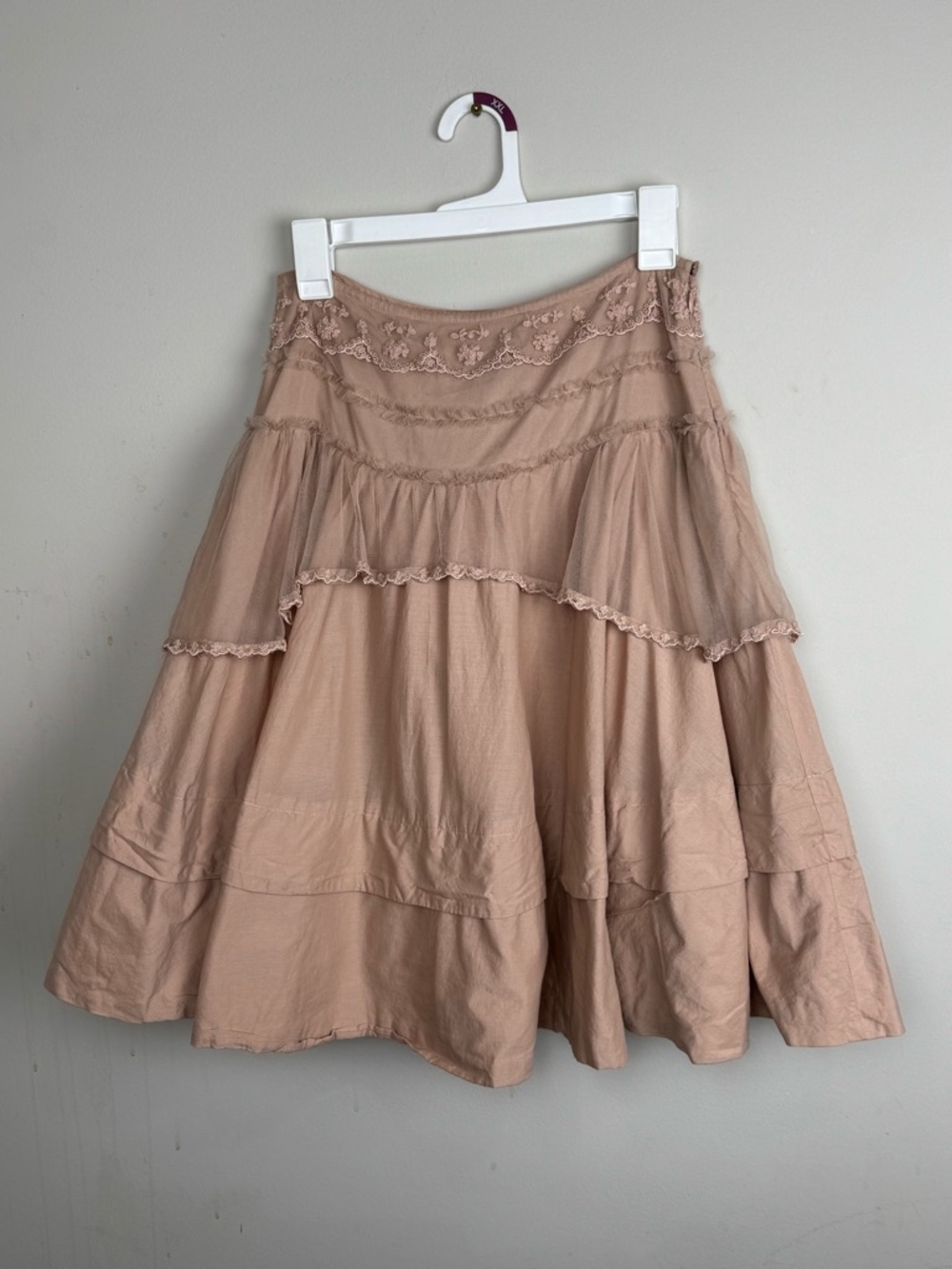 Vintage Odille Anthropologie Blush Tiered Lace Skirt Boho Cottagecore Size 4 - Picture 5 of 7